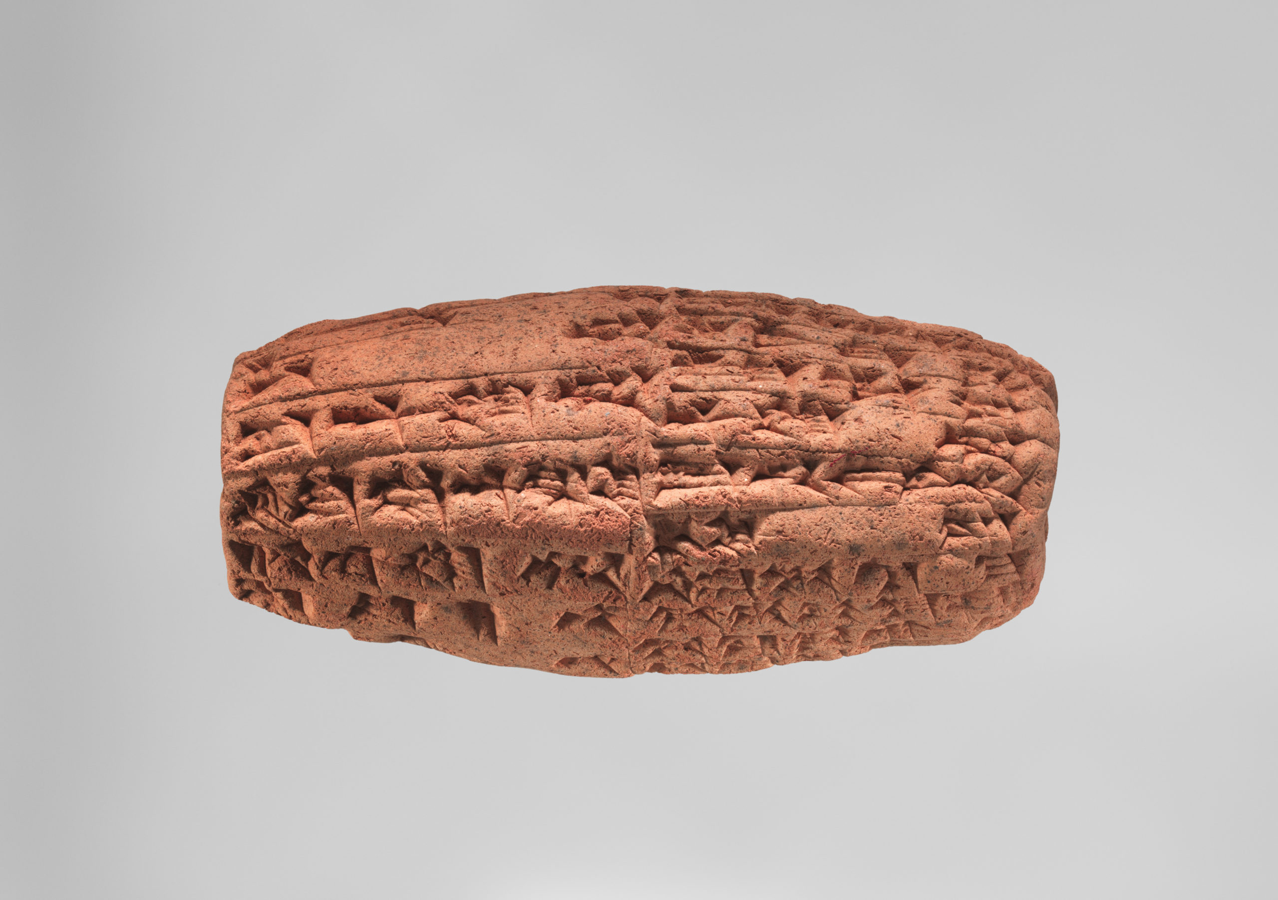 Cuneiform cylinder with inscription of Nebuchadnezzar II describing the rebuilding of the temple of the mother-goddess Ninmah/Belet-ili at Babylon